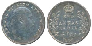 Edward VII, Silver Proof Restrike 2 Annas, 1909, Calcutta Mint, (SW 7.112 & Pridmore page 
