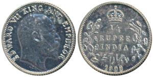 Edward VII, Silver Proof Restrike ¼ Rupee, 1909, Calcutta Mint (SW 7.90 & Pridmore 438). P