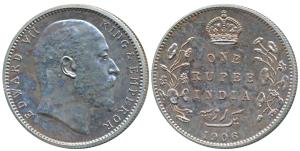 Edward VII, Silver Proof Restrike Rupee, 1906, Bombay Mint, B incuse & dot on vine, (SW 7.
