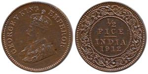 George V, Copper Proof Restrike ½ Pice, 1912, Calcutta Mint, (SW 8.391 & Pridmore page 196
