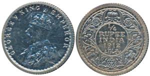 George V, Silver Proof Restrike ¼ Rupee, 1912, Calcutta Mint, (SW 8.139 & Pridmore page 19