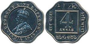 George V, Cupro nickel Proof Restrike 4 Annas, 1919, Calcutta Mint, (SW 8.183). Proof Rest