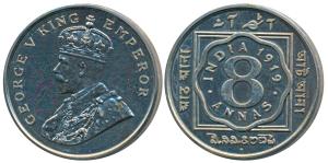George V, Cupro nickel Proof Restrike 8 Annas, 1919, Bombay Mint, (SW 8.132). Proof Restri