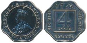 George V, Cupro nickel Proof Restrike 4 Annas, 1920, Calcutta Mint, (SW 8.187). Proof Rest