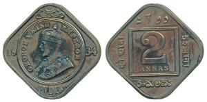 George V, Cupro-Nickel Proof Restrike 2 Annas, 1934, Calcutta Mint, (SW 8.265a). Within HM
