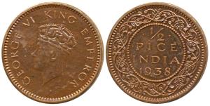 George VI, Bronze Proof Restrike ½ Pice, 1938, Calcutta Mint, 1st Head, (SW 9.254 & Prid 7