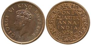 George VI, Bronze Proof Restrike ¼ Anna, 1938, Calcutta Mint, (SW 9.220). Proof Restrike, 