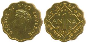 George VI, Nickel-Brass Proof Restrike 1 Anna, 1943, Calcutta Mint, 1st Head, (SW 9.171). 