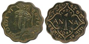 George VI, Nickel-Brass Proof Restrike 1 Anna, 1944, Calcutta Mint, 1st Head, (SW 9.175). 