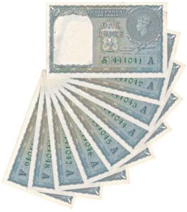George VI, Rupee 1, 1947, signed C. E. Jones, serial number in green, in order of serial n