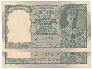 George VI, Rupees 5, 2nd issue, 1947, signed C. D. Deshmukh, serial number in red, (J&R 4.