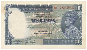 George VI, Rupees 10, 1st issue, 1938, signed J. B. Taylor, (J&R 5.1). About Extremely Fin