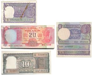 Rupee 1 (98), Rupees 10 (48) and Rupees 20 (55) signed M. G. Kaul, R. N. Malhotra and C. R