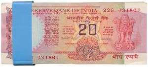 Rupees 20 bundle, signed Manmohan Singh, inset A, (IPM E-9). Uncirculated. (100)