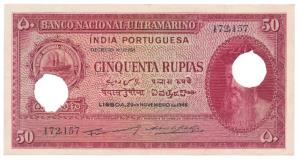 Indo-Portuguese, 50 Rupias, 6th issue, 1945, Banco Nacional Ultramarino, (J&R 32.6). Cance