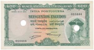 Indo-Portuguese, 600 Escudos, 7th issue, 1959, Banco Nacional Ultramarino, (J&R 39.1). Can