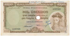 Indo-Portuguese, 1000 Escudos, 7th issue, 1959, Banco Nacional Ultramarino, (J&R 40.5). Ca