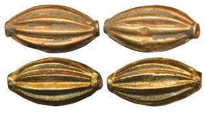 A pair of Gold beads, 0.68g, oblong and filleted, from Chandraketugarh region. Very Fine, 