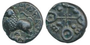Satavahanas, Siri Satakarni, Junnar Area, Potin Unit, 4.75g, lioness standing left in fron