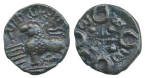 Satavahanas, Siri Satakarni, Junnar Area, Potin Unit, 2.67g, lion standing left in front o