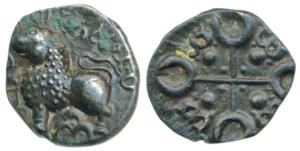 Satavahanas, Siri Satakarni, Junnar Area, Potin Unit, 2.90g, lion standing left with three