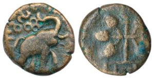 Satavahans, Kosikiputra Siri Satakarni, Bronze Unit, 6.65g, an elephant walking to right w
