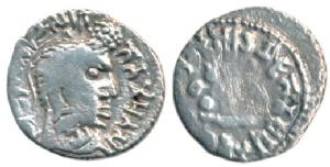 Satavahanas, Gautamiputra Sri Yajna Satakarni, Silver Drachma, 2g, bust of the ruler to ri