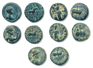 Kushans, Soter Megas a.k.a. Vima Taktu (c. 80-110 AD), Bronze Drachms, Begram series (3), 