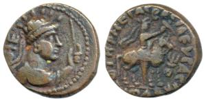 Kushanas, Soter Megas a.k.a. Vima Taktu, Copper Drachm, 8.28g, obv. bust of the Kushan rul