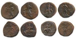 Kushanas, Huvishka (c. 152-192 AD), Copper Drachm (4), king standing facing holding triden