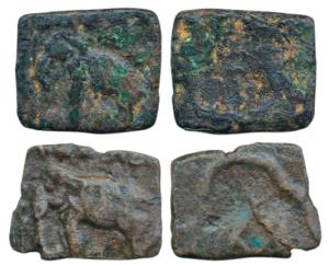 Cheras (c. 100 BC-250 AD), Copper Unit (2), elephant to left on obv., bow and arrow on rev