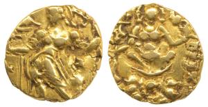 Guptas, Chandragupta II, Gold Dinar, 7.69g, Archer type, obv. king nimbate, standing left,