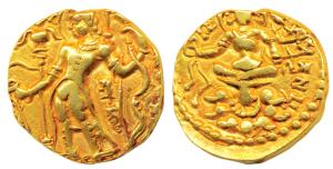 Guptas, Skandagupta (455-480 AD), Gold Heavy Dinar, 8.57g, Archer type, obv. king nimbate 