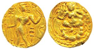 Guptas, Narsimhagupta (518-530 AD), Gold Heavy Dinar, 9.46g, Archer type, obv. king nimbat
