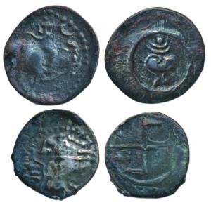 Pallavas of Kanchi (5th century AD), Potin Unit (2), Vishnukundin type, humped bull in typ