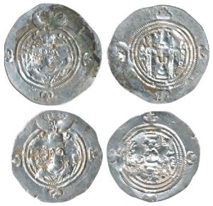 Sassanian, Khusro II (590 - 627 AD), Silver Drachm (2), obv. crowned bust of the king faci