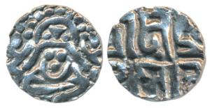 Kalachuris of Tripuri, Gangeya Deva, Base Gold 4½ Masha, 3.86g, obv. seated goddess Lakshm
