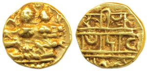 Vijayanagar Empire, Devaraya I, Gold ½ Pagoda, 1.68g, Shiva and Parvati seated on obv., De