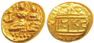 Vijayanagar Empire, Devaraya I, Gold Pagoda, 3.40g, Shiva-Parvati seated, Siva holding ant