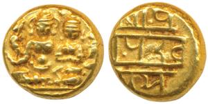Vijayanagar Empire, Devaraya I, Gold Pagoda, 3.4g, Shiva-Parvati seated with Shiva holding