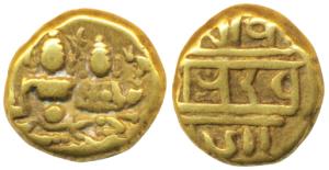 Vijayanagar Empire, Devaraya II (1424-1446 AD), Gold Pagoda, 3.37g, obv. Shiva-Parvati sea