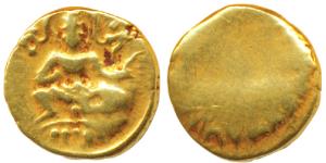 Vijayanagar Empire, Krishna Deva Raya (1509-1529 AD), Gold ½ Pagoda, 1.67g, seated Balakri