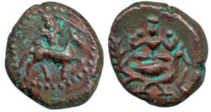 Nayakas of Madurai, Anonymous, Copper Cash, 2.21g, divine representations on both sides, o