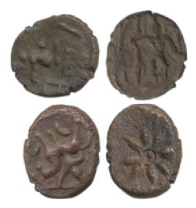 Thanjavur Nayakas, Copper Kasu (2), obv. Rama on horseback holding a bow, rev. 8 petal flo