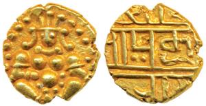 Nayakas of Chitradurga, Gold Durgi Pagoda or Hon, 3.31g, obv. Krishna as Bal Gopal, Nagari