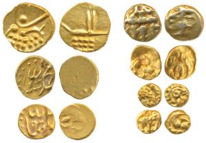 Gold Fanam (7), Nawabs of Cuddappah, in the name of Muhammad Shah (2); Western Ganga, Gajp