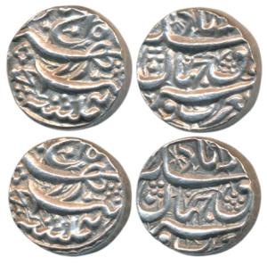 Akbar, Silver Rupee (2), Allahabad Mint, rebellion issue of Jahangir, mint name at top (KM
