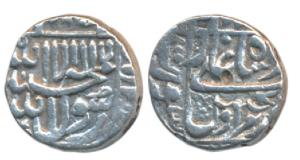 Murad Baksh, Silver ½ Rupee, Surat Mint, complete mint name in left margin (KM 270.2). Ver