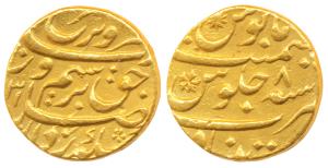Farrukhsiyar, Gold Mohur, 10.66g, Khujista Bunyad Mint, AH XX31/8 (KM 390.19). Very Fine+,