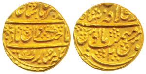 Muhammad Akbar II, Gold Mohur, 10.7g, Shahjahanabad Mint, RY 2, an umbrella as a mint mark